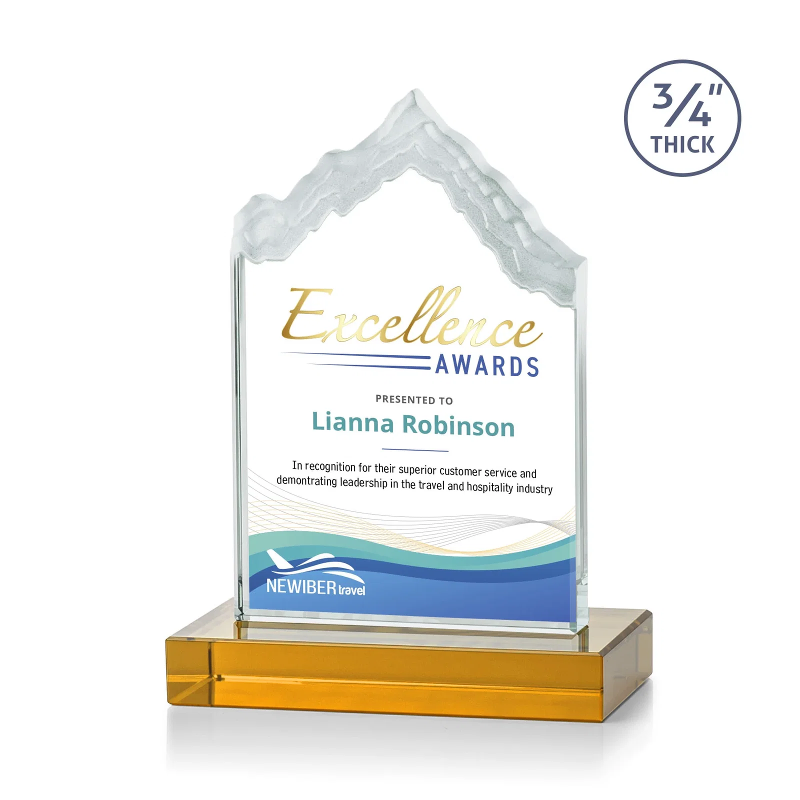 Branded Jade Glass Iceberg Award With A Frosted Deep-Etched Peak for retirement presentations