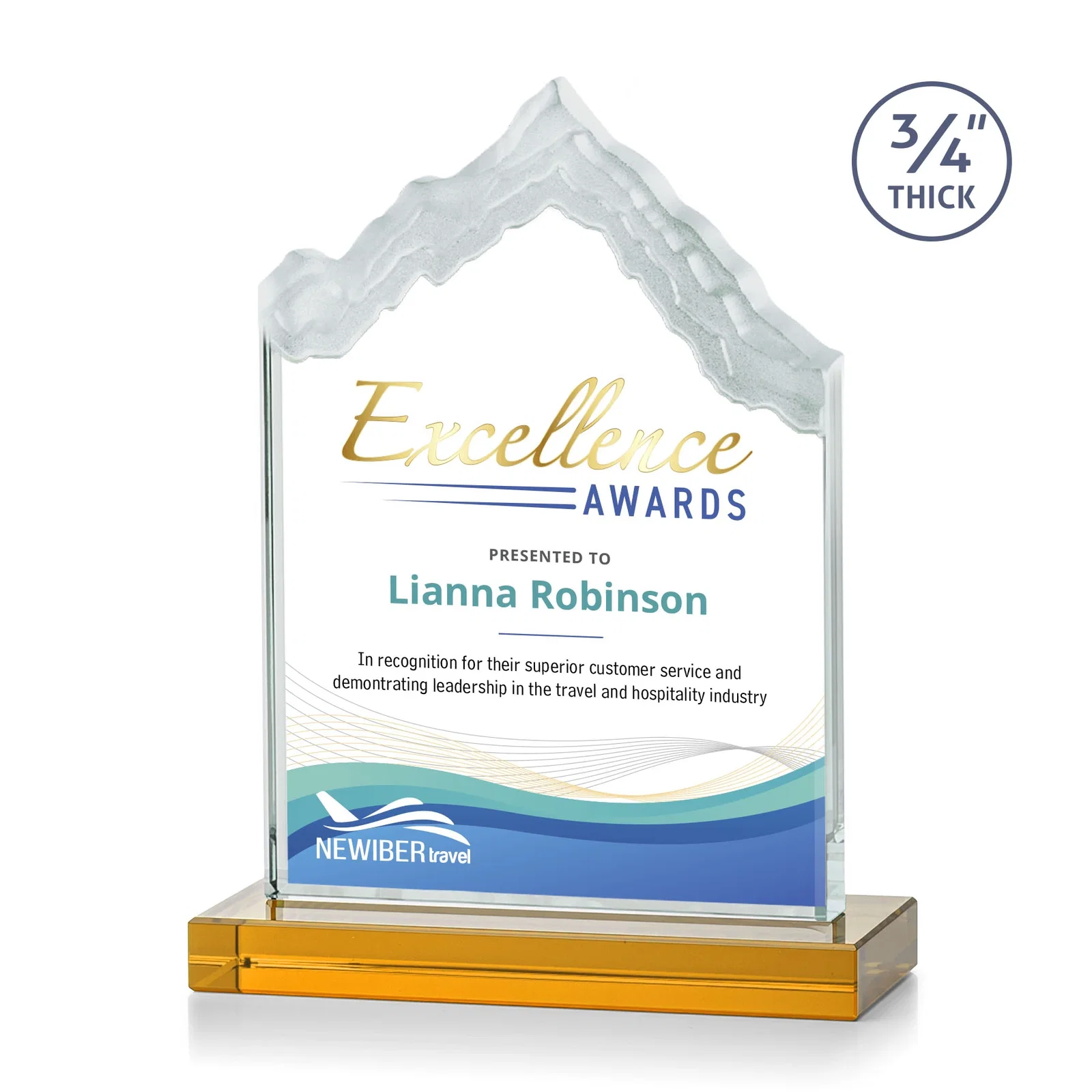 Branded Jade Glass Iceberg Award With A Frosted Deep-Etched Peak for team milestone celebrations