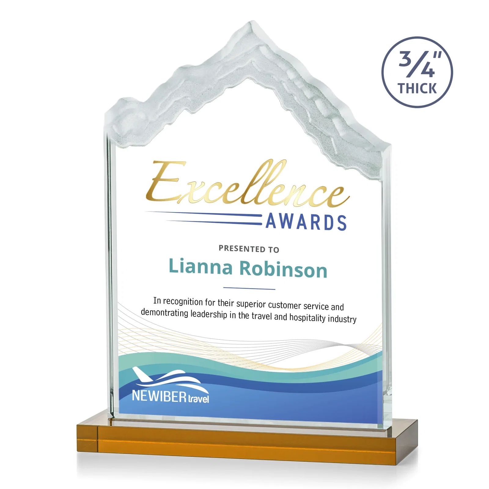 Branded Jade Glass Iceberg Award With A Frosted Deep-Etched Peak for donor appreciation