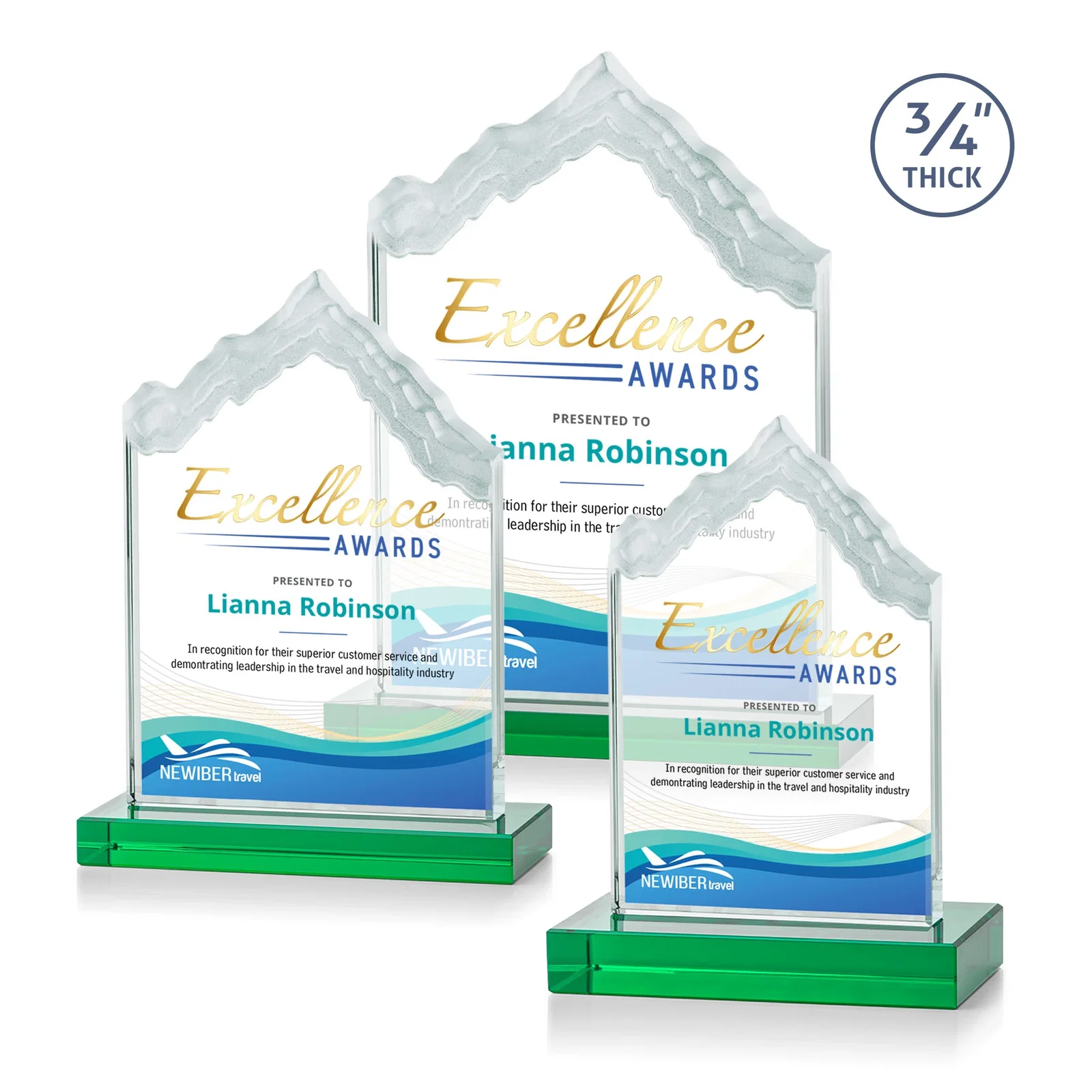 Branded Jade Glass Iceberg Award With A Frosted Deep-Etched Peak for graduation ceremonies