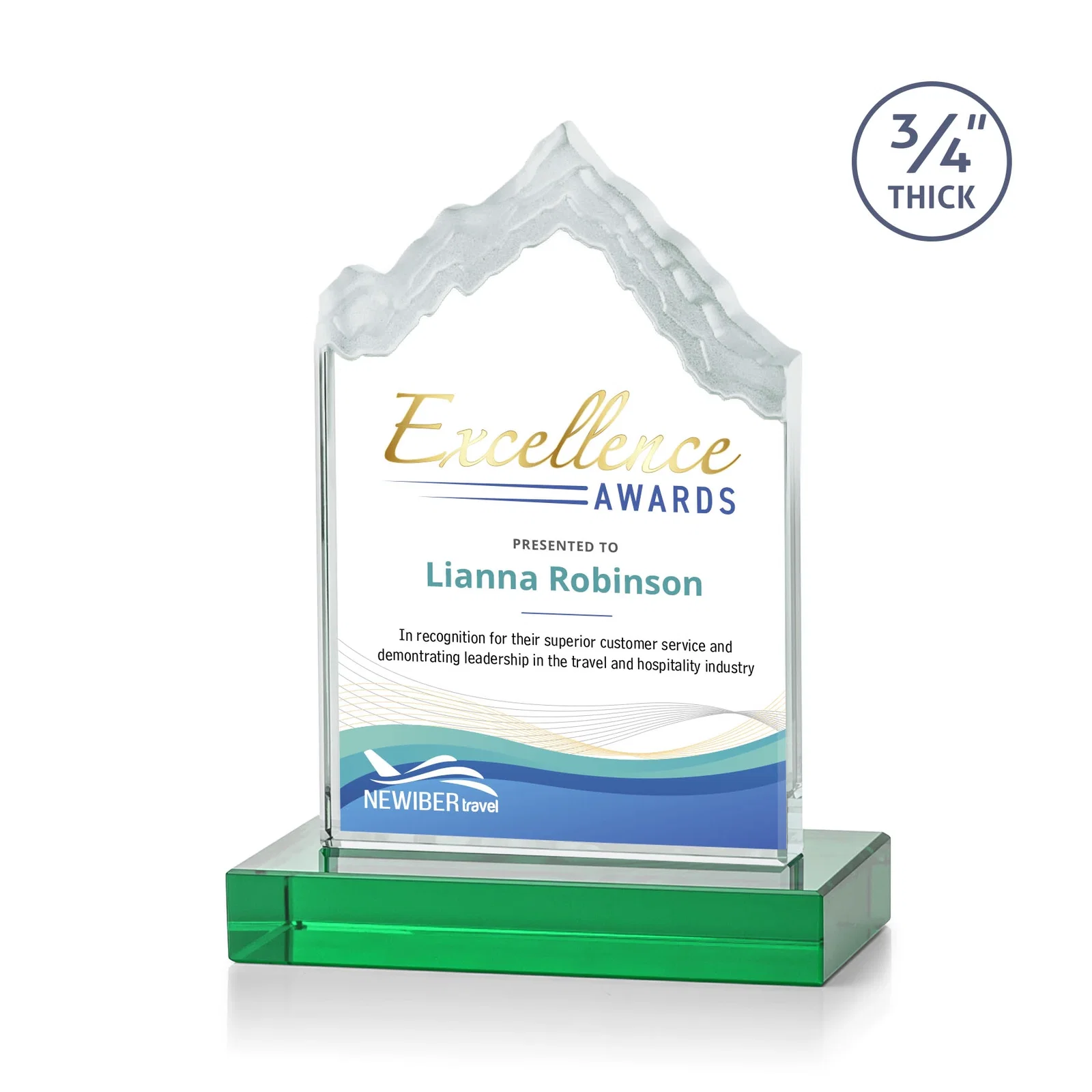 Branded Jade Glass Iceberg Award With A Frosted Deep-Etched Peak for safety achievement programs