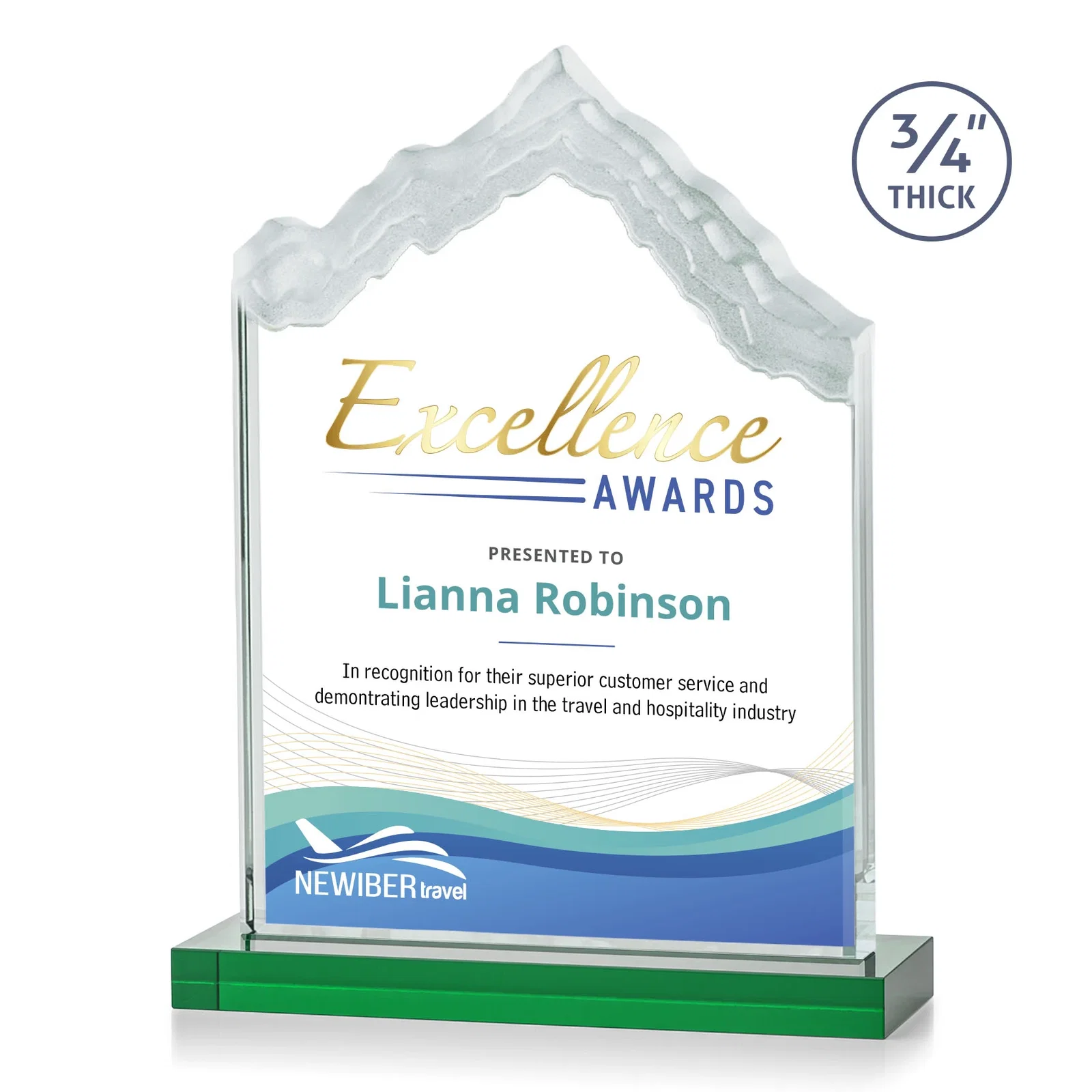 Branded Jade Glass Iceberg Award With A Frosted Deep-Etched Peak for dealer and partner awards