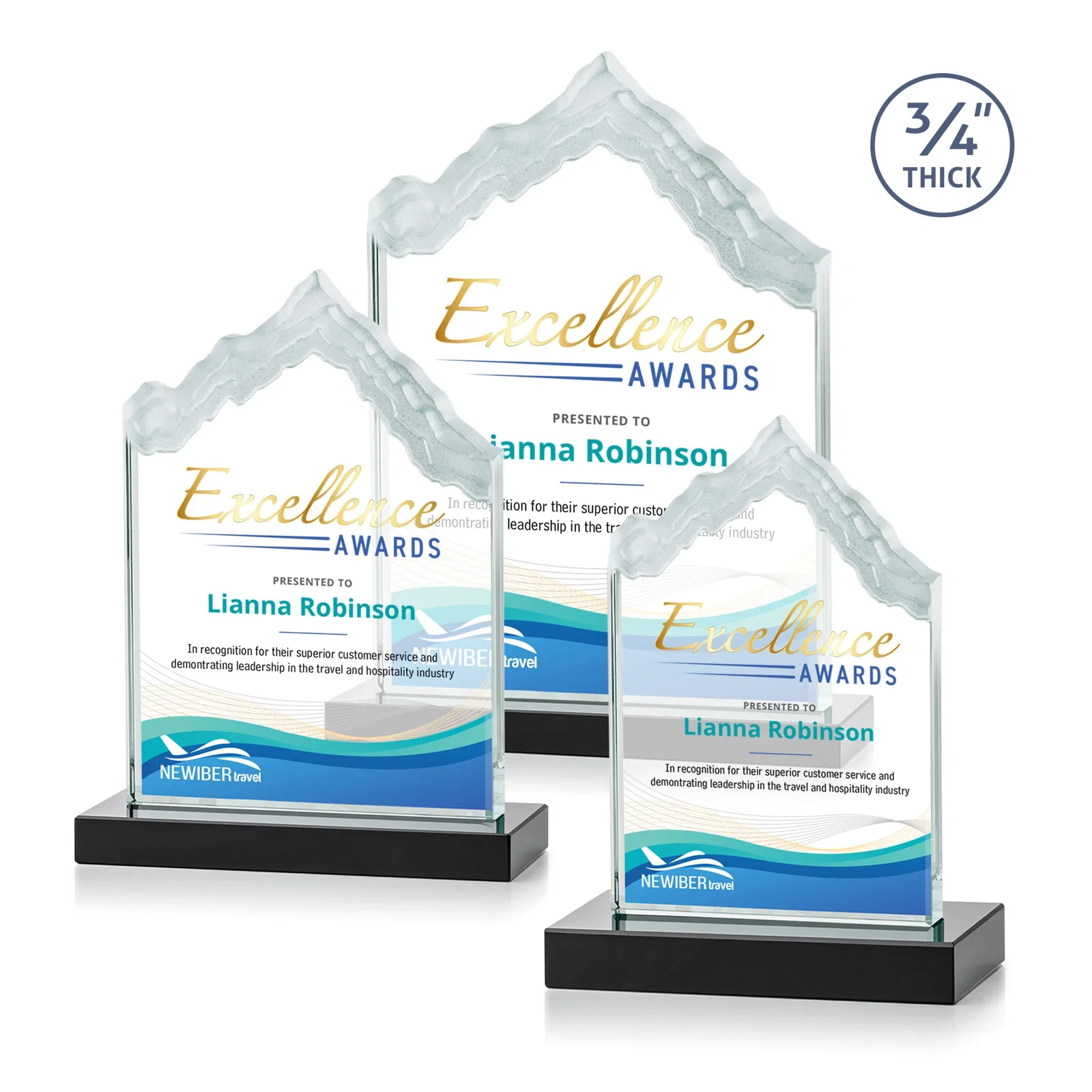 Branded Jade Glass Iceberg Award With A Frosted Deep-Etched Peak for company anniversary events
