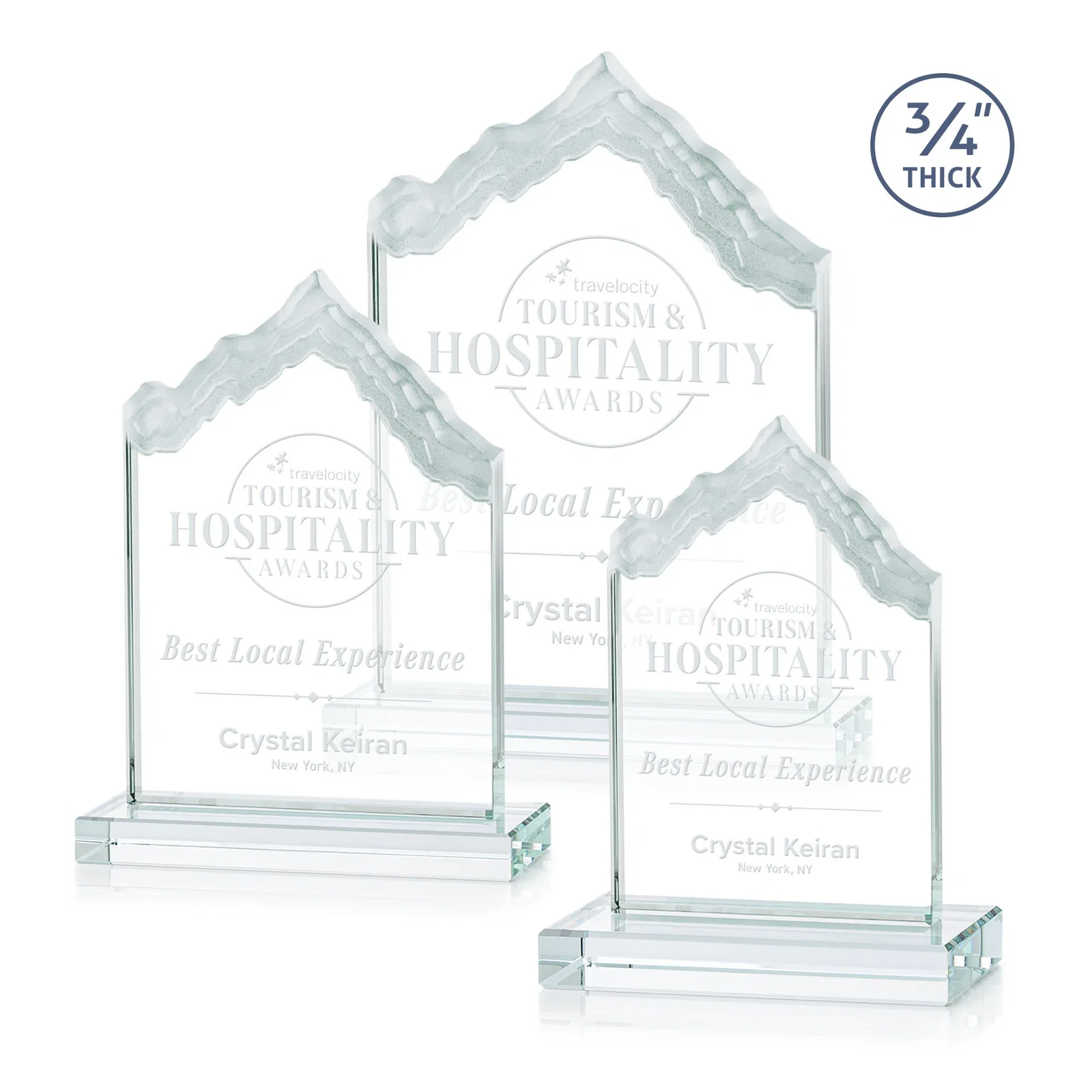 Custom Jade Glass Iceberg Award With A Frosted Deep-Etched Peak for retirement presentations