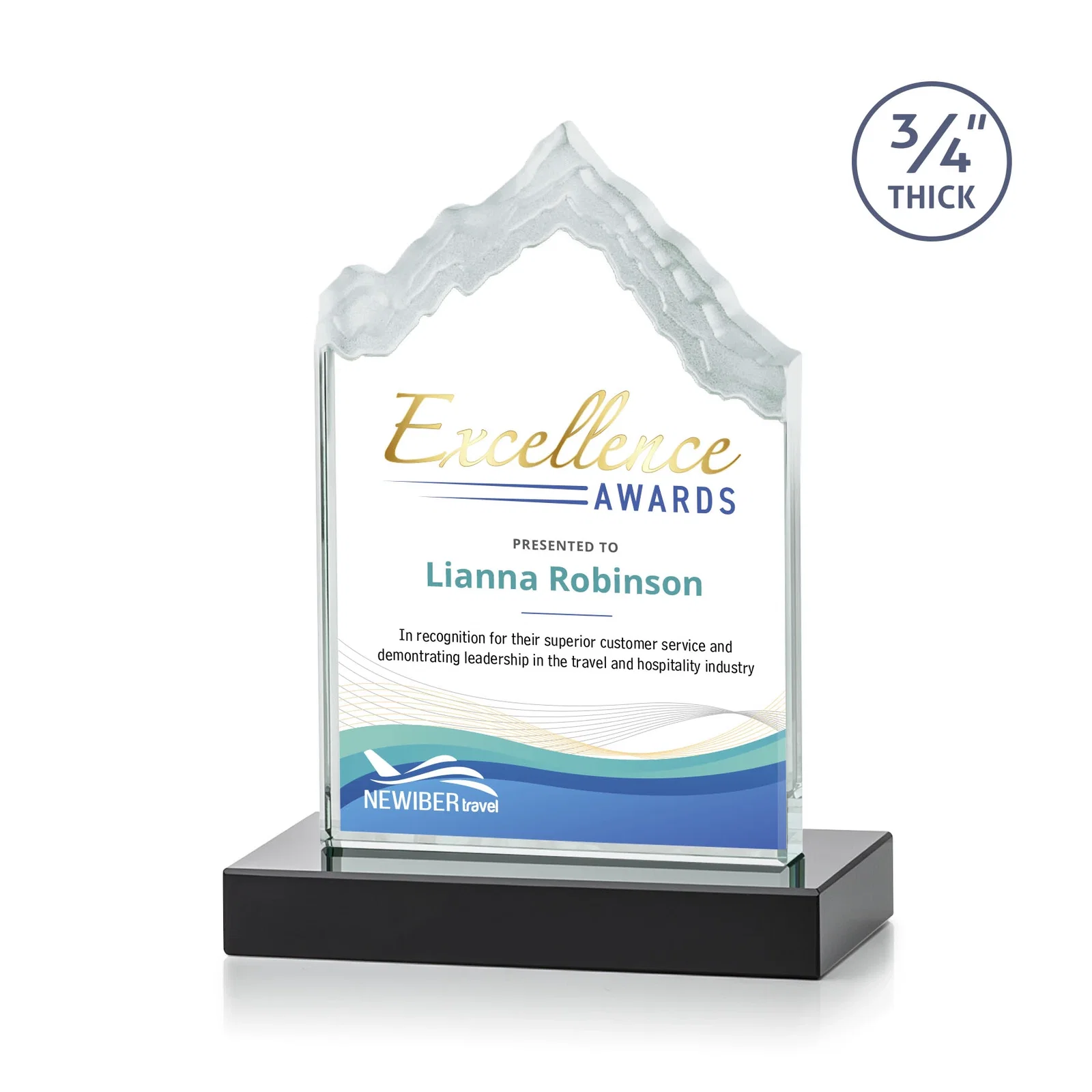 Custom printed Jade Glass Iceberg Award With A Frosted Deep-Etched Peak for employee recognition