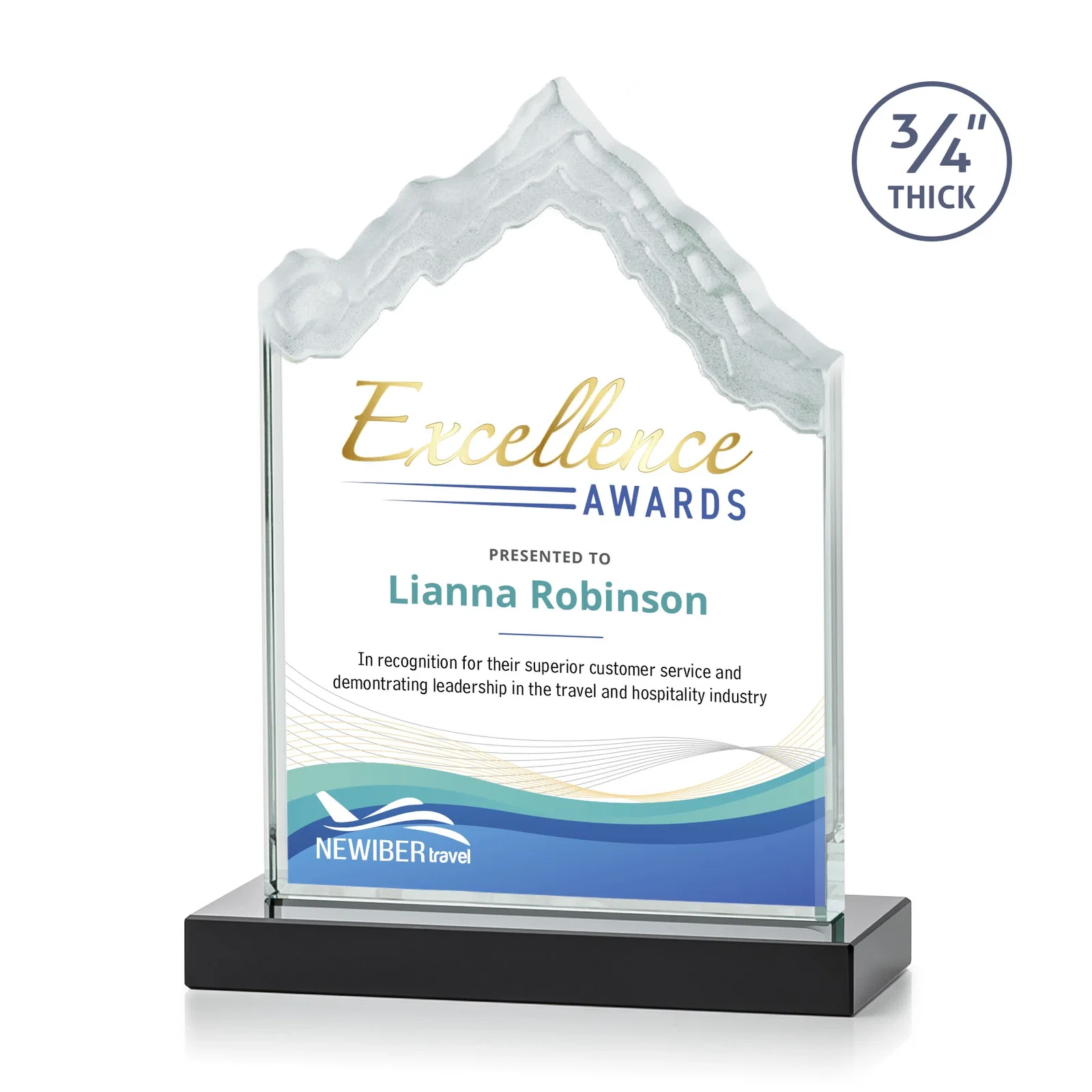Custom printed Jade Glass Iceberg Award With A Frosted Deep-Etched Peak for corporate award ceremonies