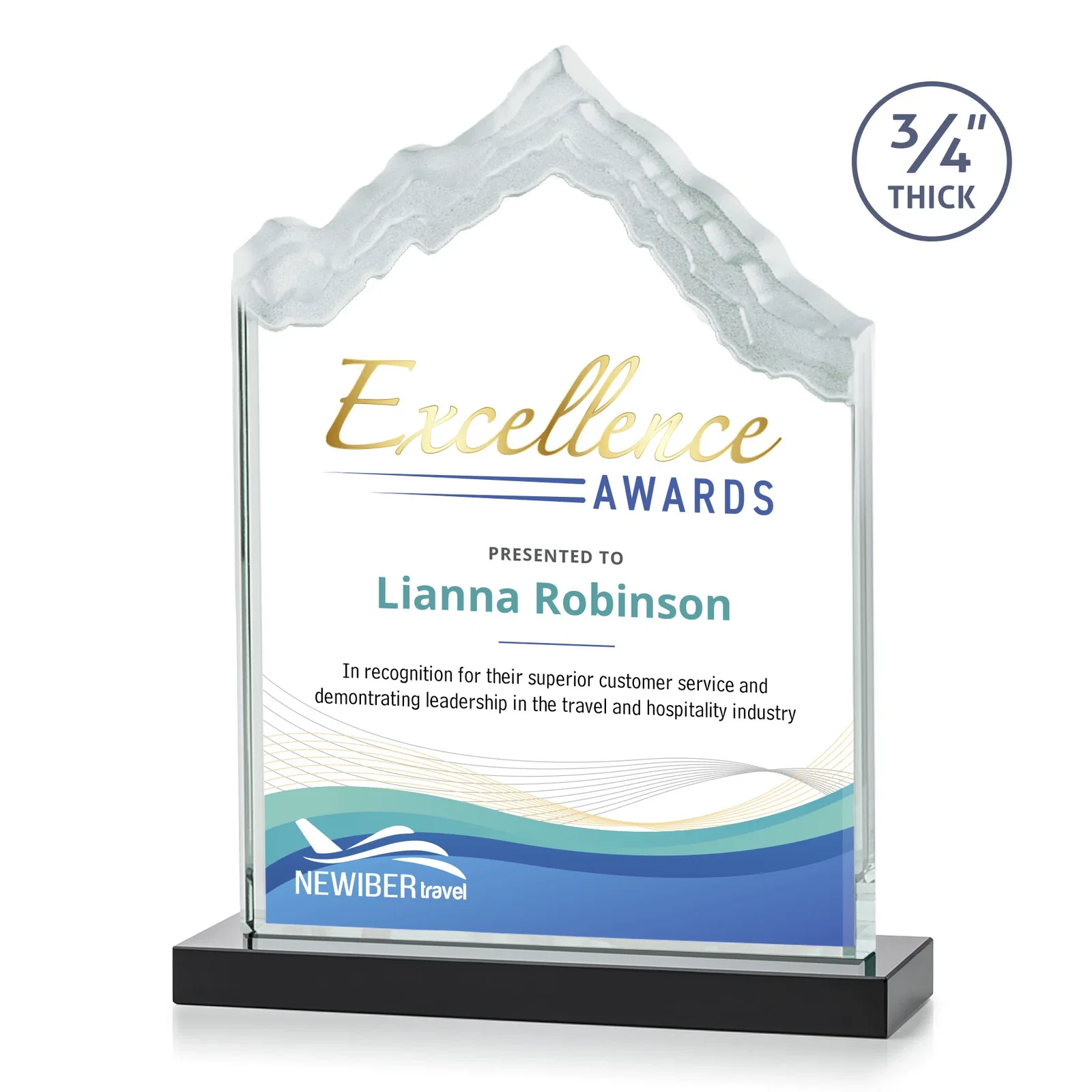 Custom printed Jade Glass Iceberg Award With A Frosted Deep-Etched Peak for service anniversary gifts