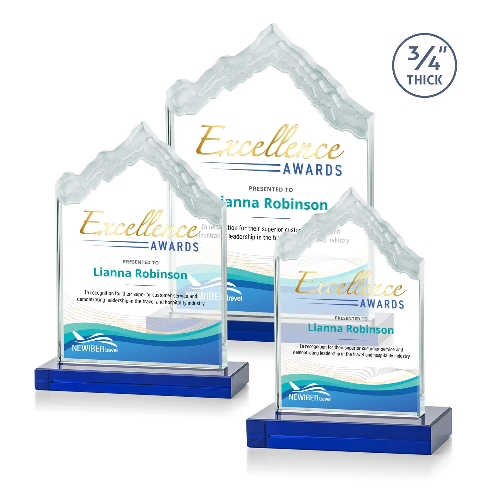 Custom printed Jade Glass Iceberg Award With A Frosted Deep-Etched Peak for sales achievement awards