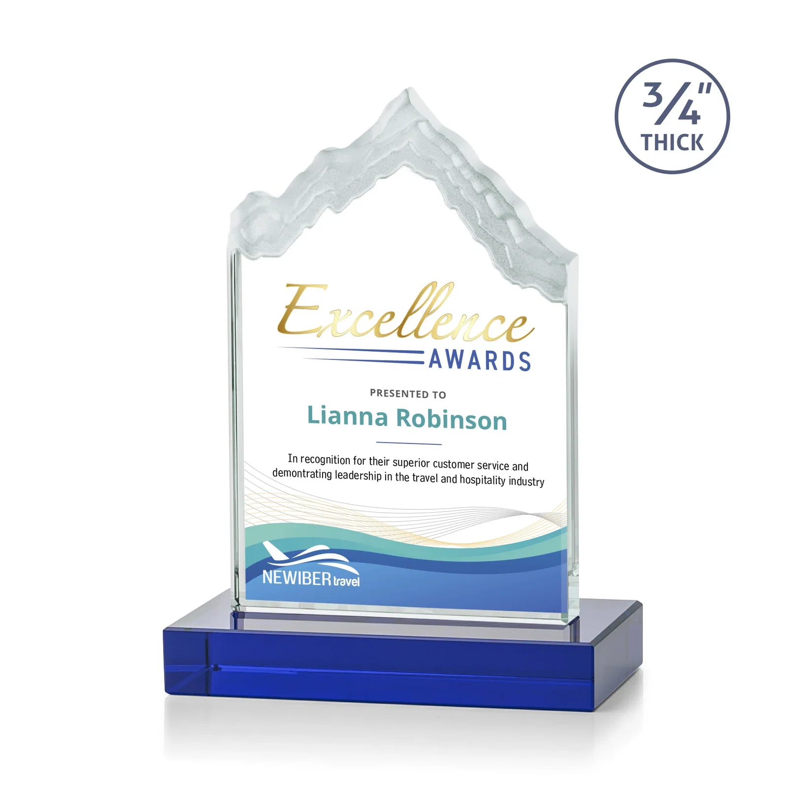 Custom printed Jade Glass Iceberg Award With A Frosted Deep-Etched Peak for retirement presentations