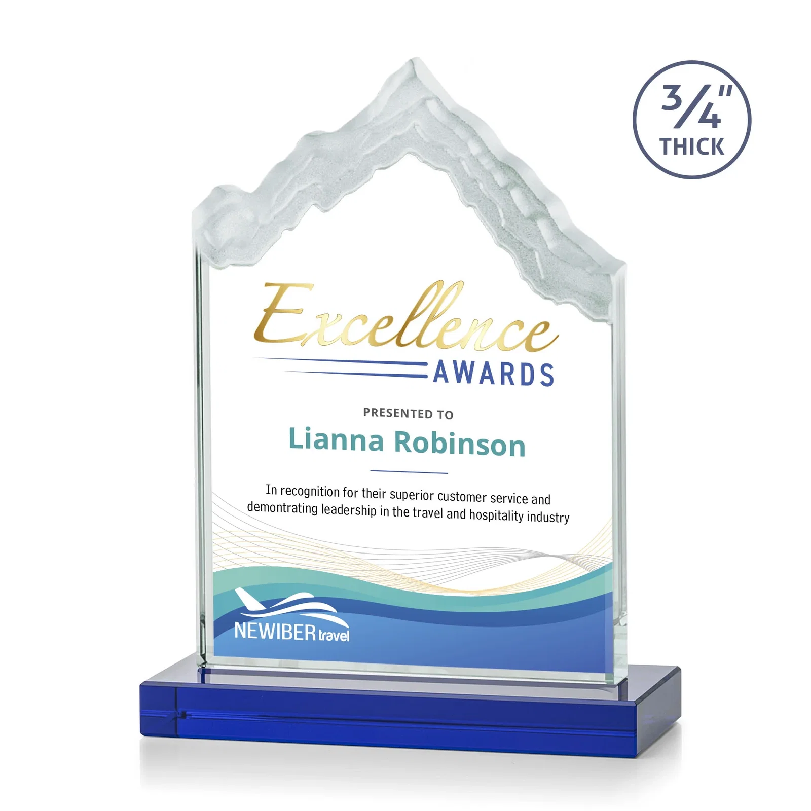Custom printed Jade Glass Iceberg Award With A Frosted Deep-Etched Peak for team milestone celebrations