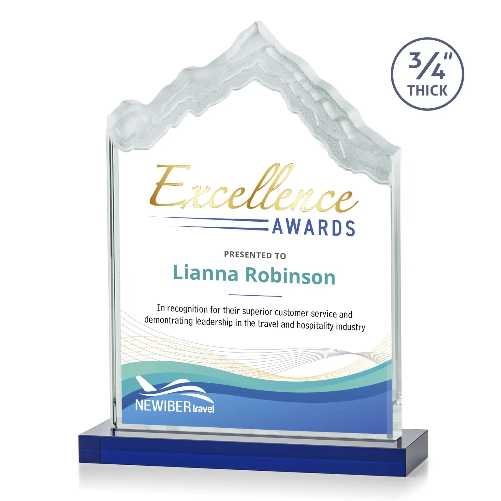 Custom printed Jade Glass Iceberg Award With A Frosted Deep-Etched Peak for donor appreciation