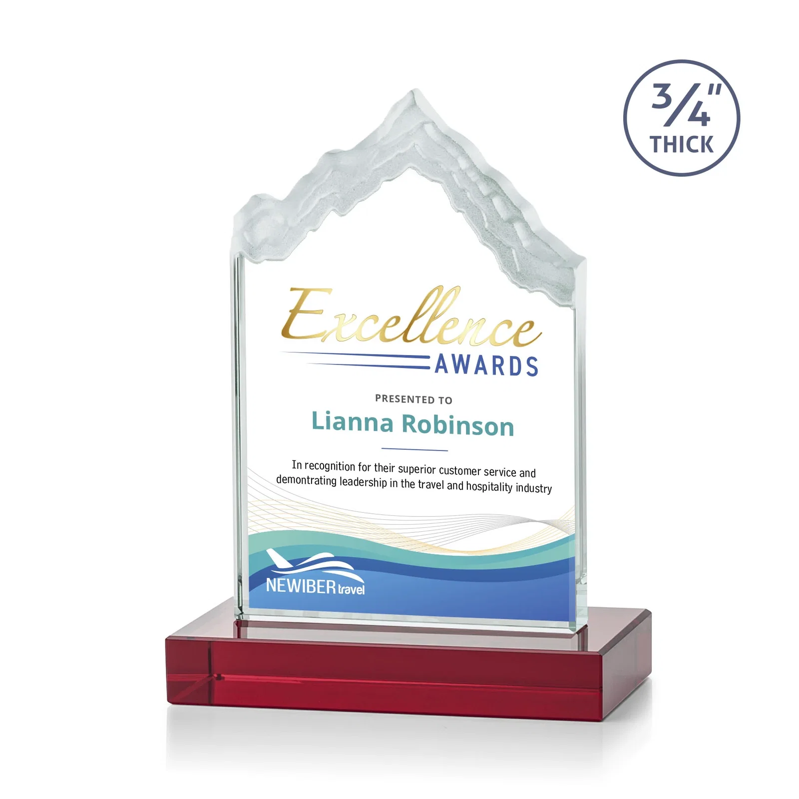 Custom printed Jade Glass Iceberg Award With A Frosted Deep-Etched Peak for safety achievement programs