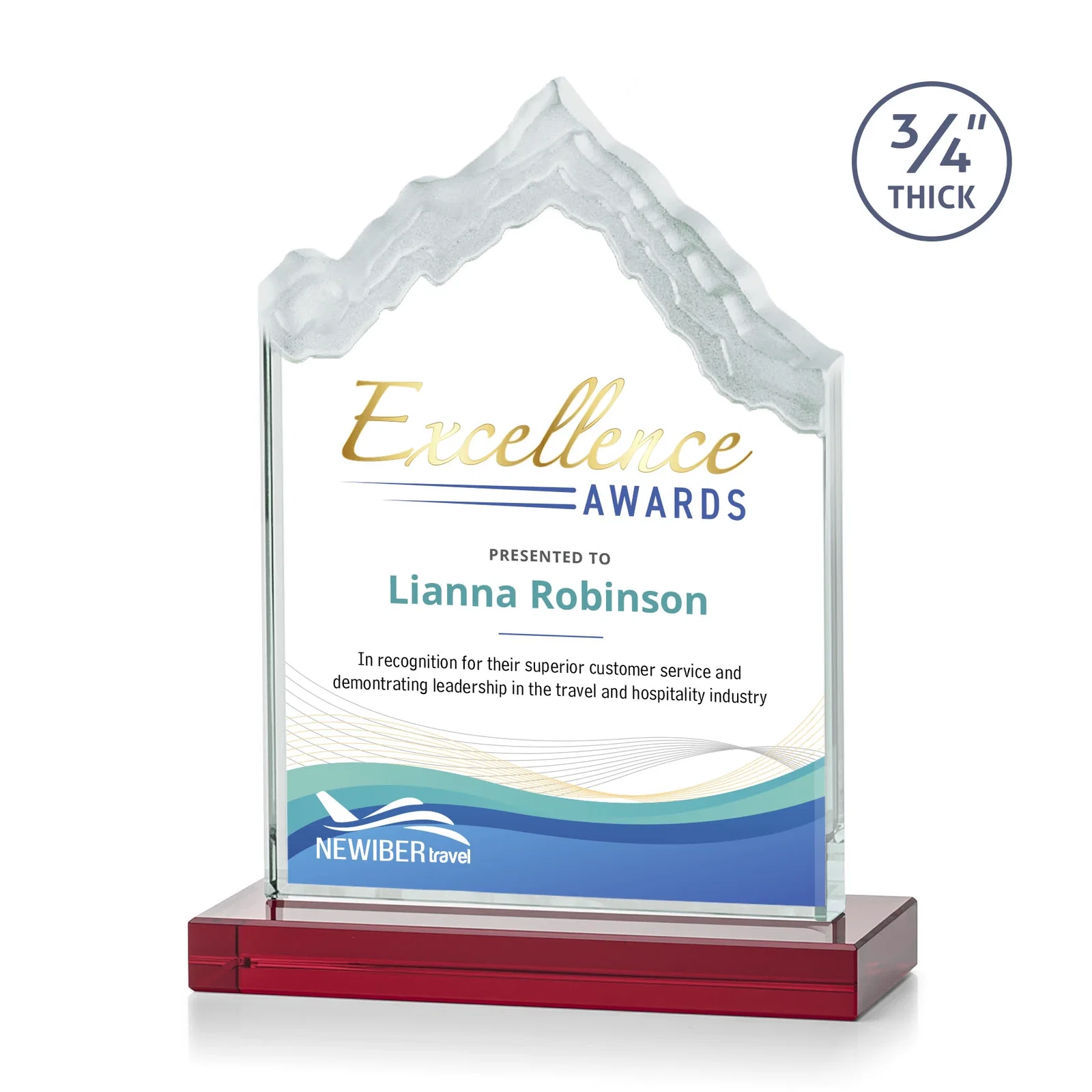Custom printed Jade Glass Iceberg Award With A Frosted Deep-Etched Peak for volunteer appreciation