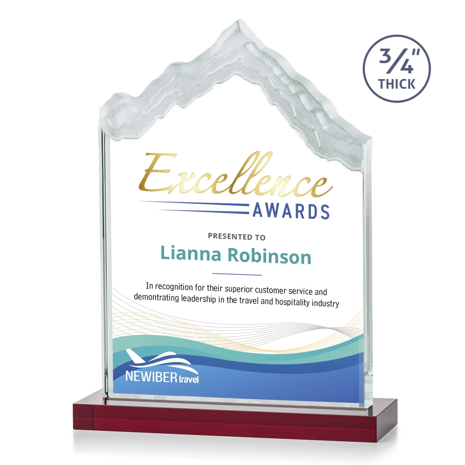 Custom printed Jade Glass Iceberg Award With A Frosted Deep-Etched Peak for dealer and partner awards
