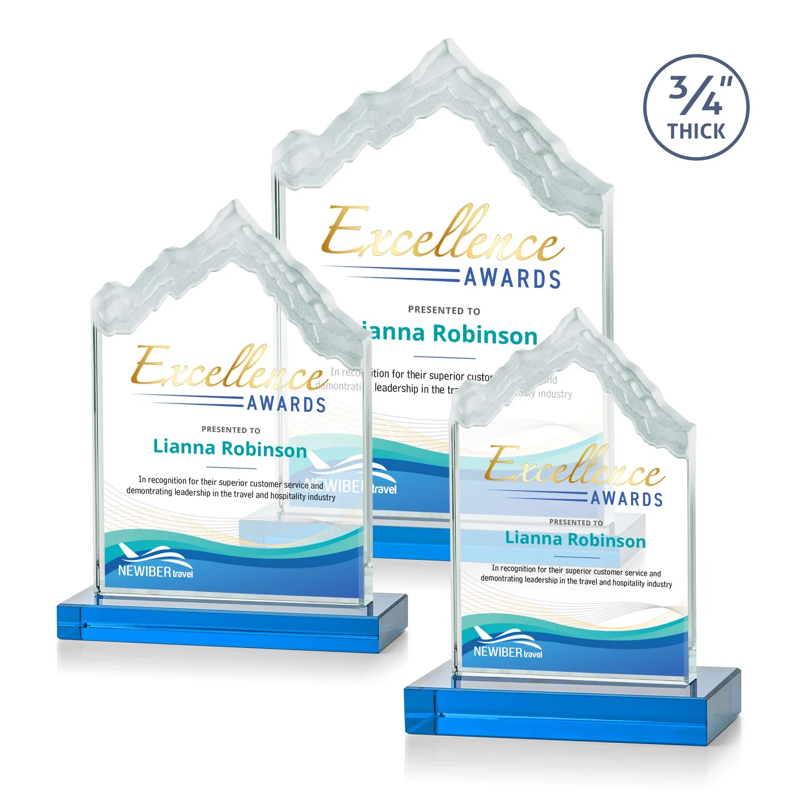 Custom printed Jade Glass Iceberg Award With A Frosted Deep-Etched Peak for company anniversary events