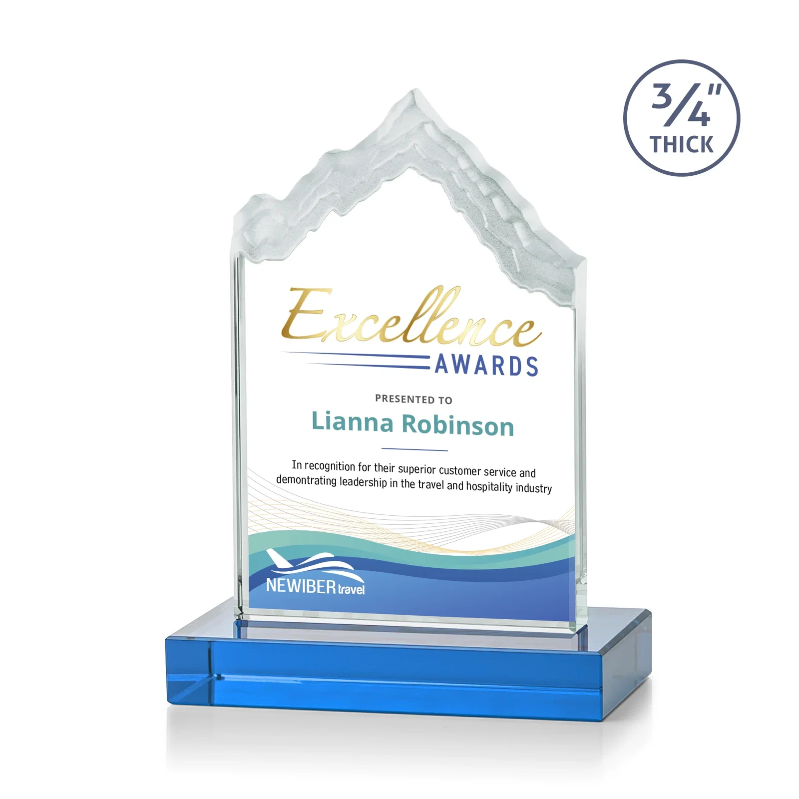 Customized Jade Glass Iceberg Award With A Frosted Deep-Etched Peak for employee recognition