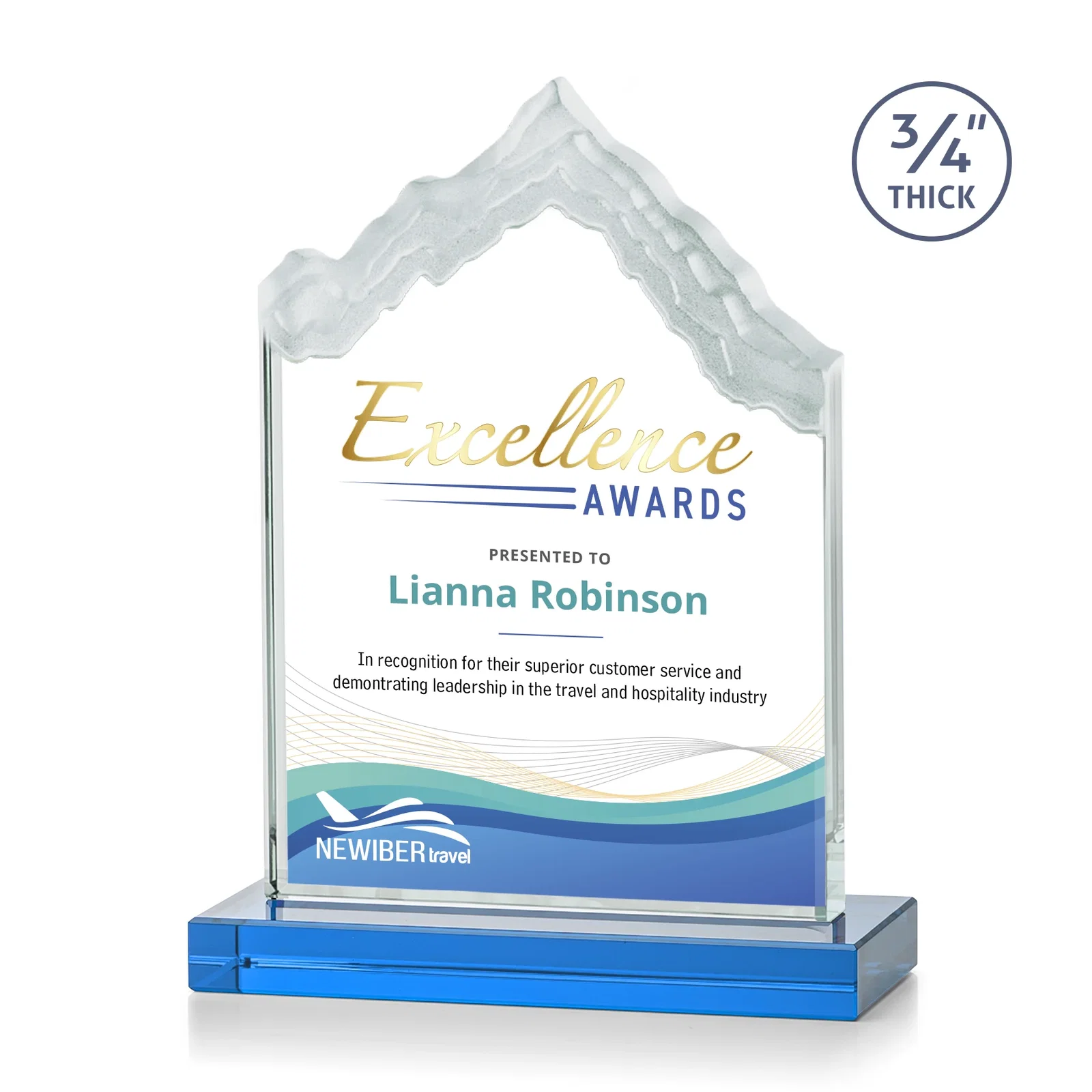 Customized Jade Glass Iceberg Award With A Frosted Deep-Etched Peak for corporate award ceremonies