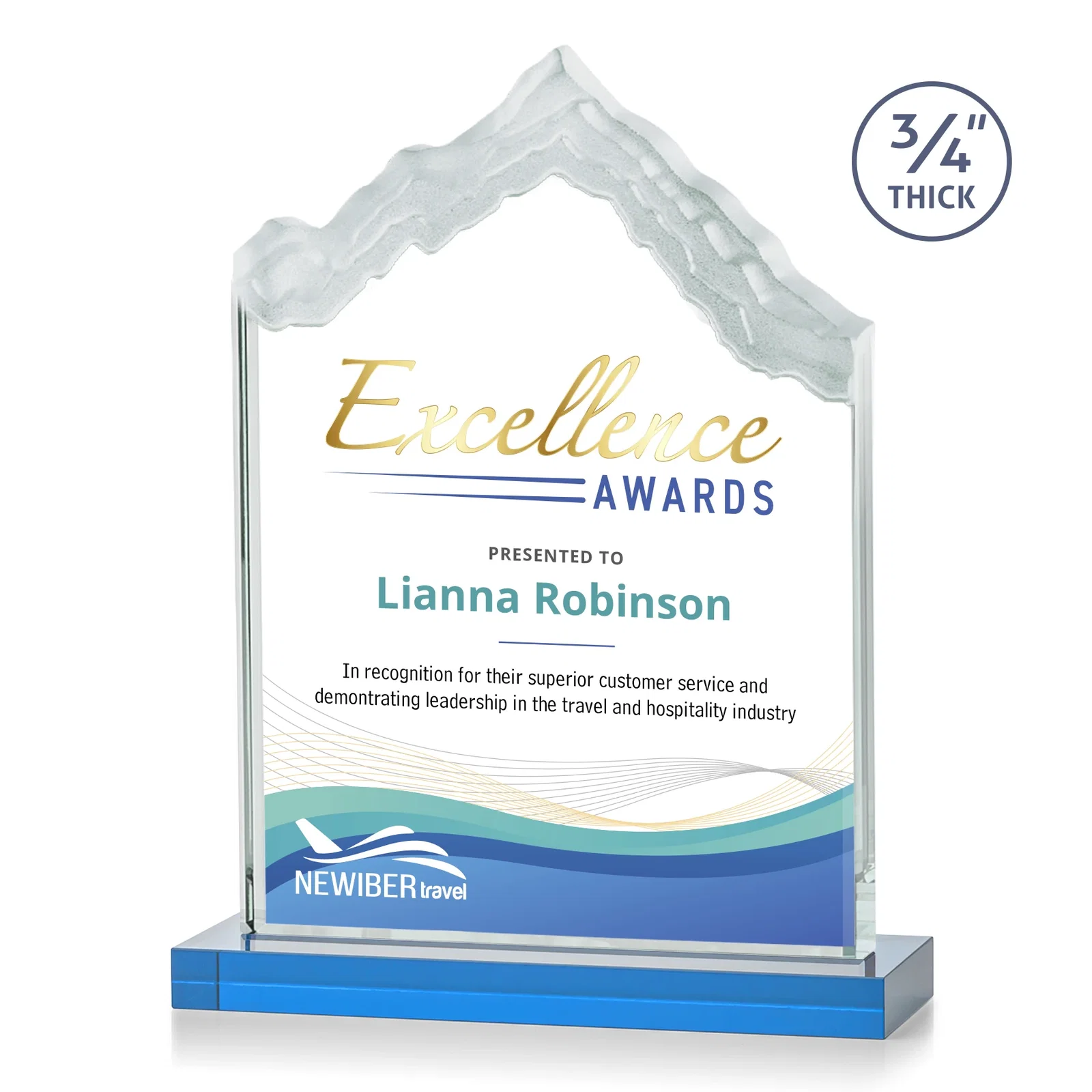 Customized Jade Glass Iceberg Award With A Frosted Deep-Etched Peak for service anniversary gifts