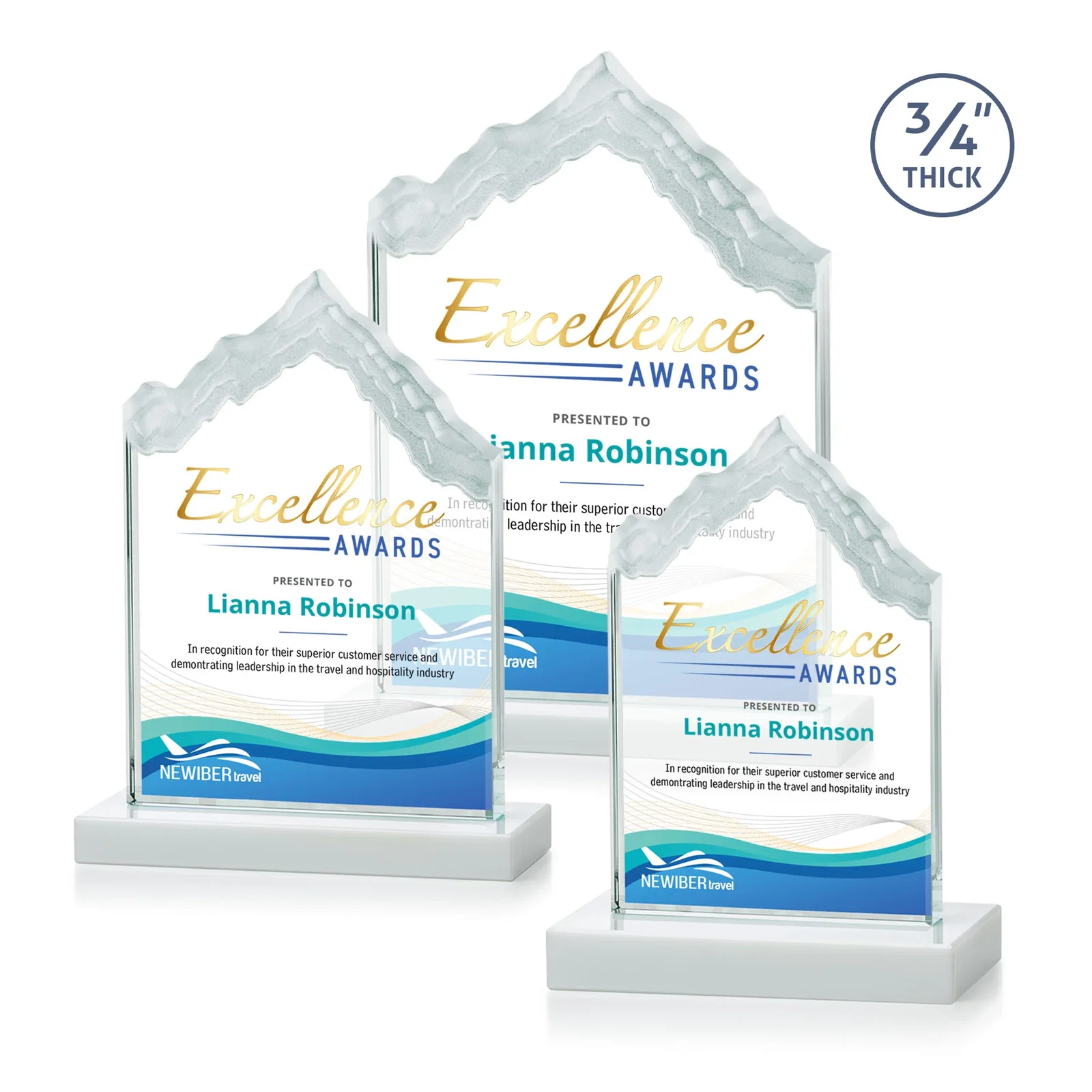 Customized Jade Glass Iceberg Award With A Frosted Deep-Etched Peak for sales achievement awards