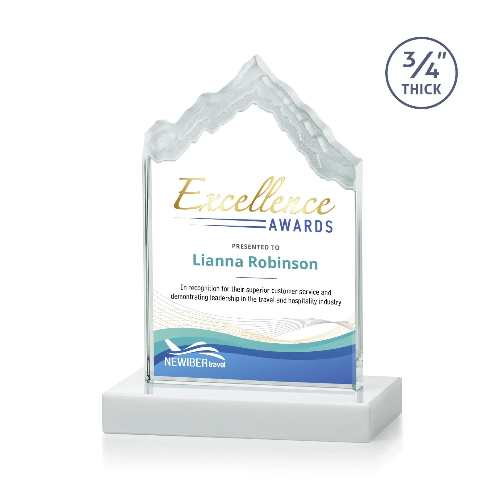 Customized Jade Glass Iceberg Award With A Frosted Deep-Etched Peak for retirement presentations