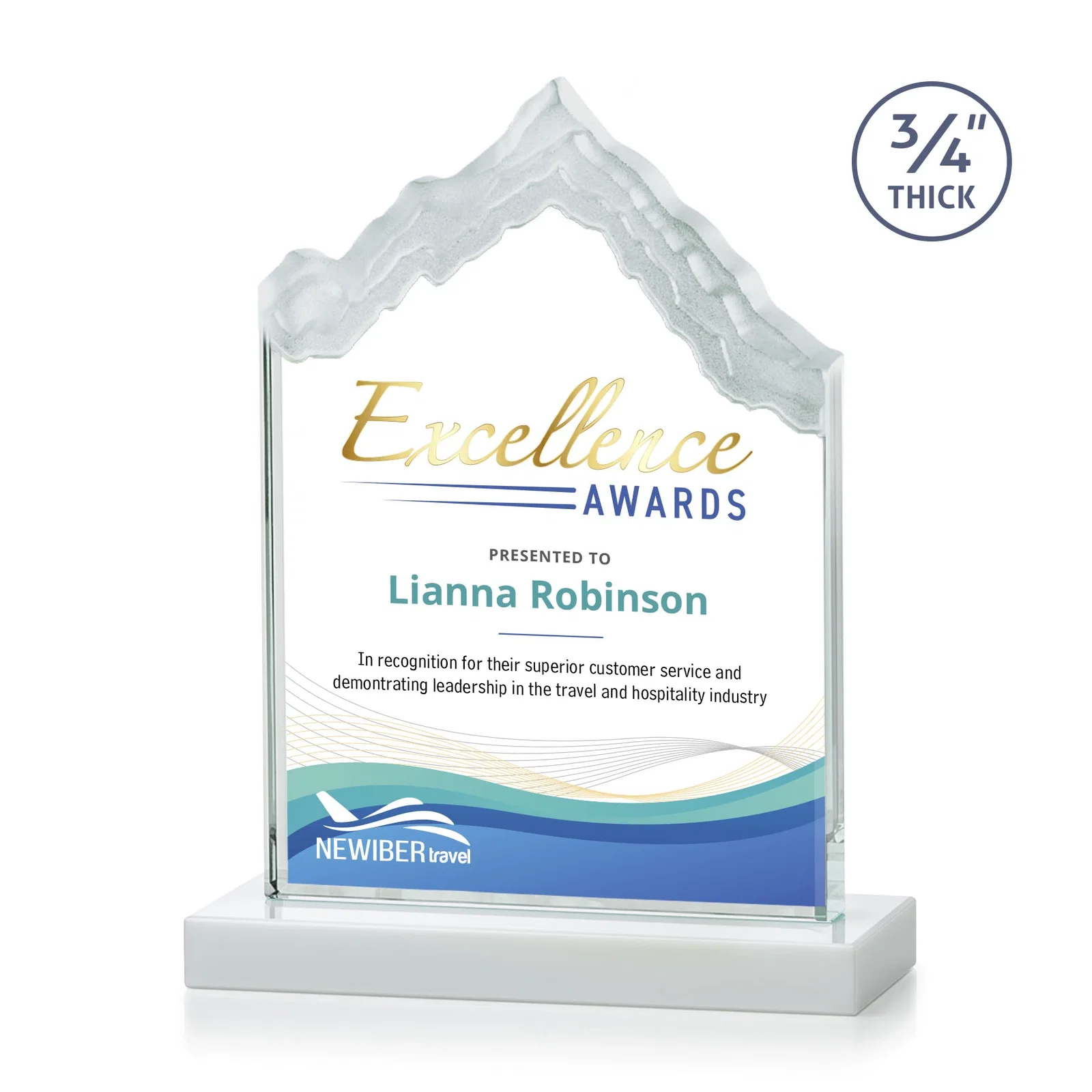 Customized Jade Glass Iceberg Award With A Frosted Deep-Etched Peak for team milestone celebrations