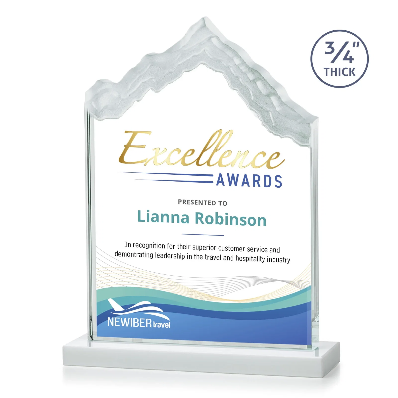 Customized Jade Glass Iceberg Award With A Frosted Deep-Etched Peak for donor appreciation