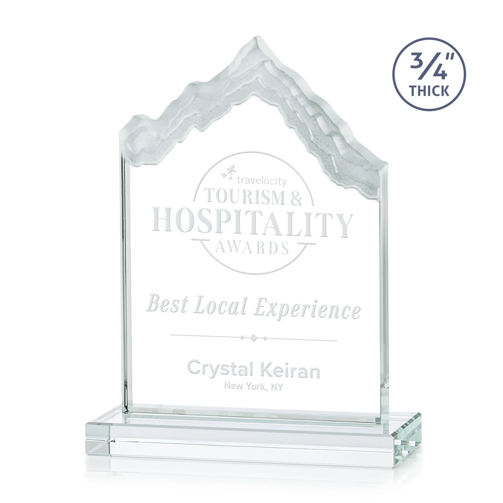 Custom Jade Glass Iceberg Award With A Frosted Deep-Etched Peak for team milestone celebrations