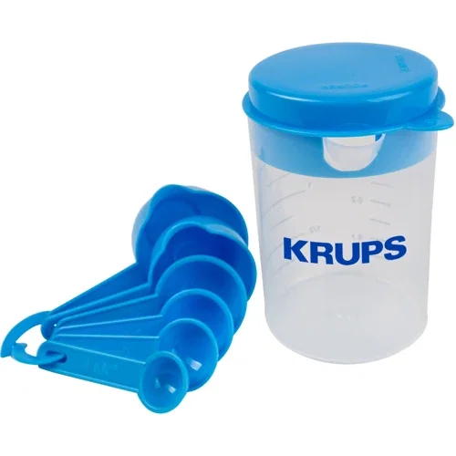 Measuring cup with removable strainer pour-spout top, detail view