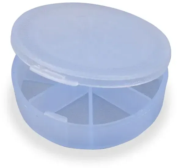 Med-Week Seven-Compartment Pill Box. Round 7-compartment polypropylene pill box for weekly medication organization, view 3