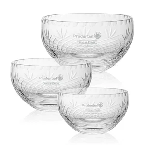 Lead Crystal Bowl with All-Around Cut Facets and Front Panel