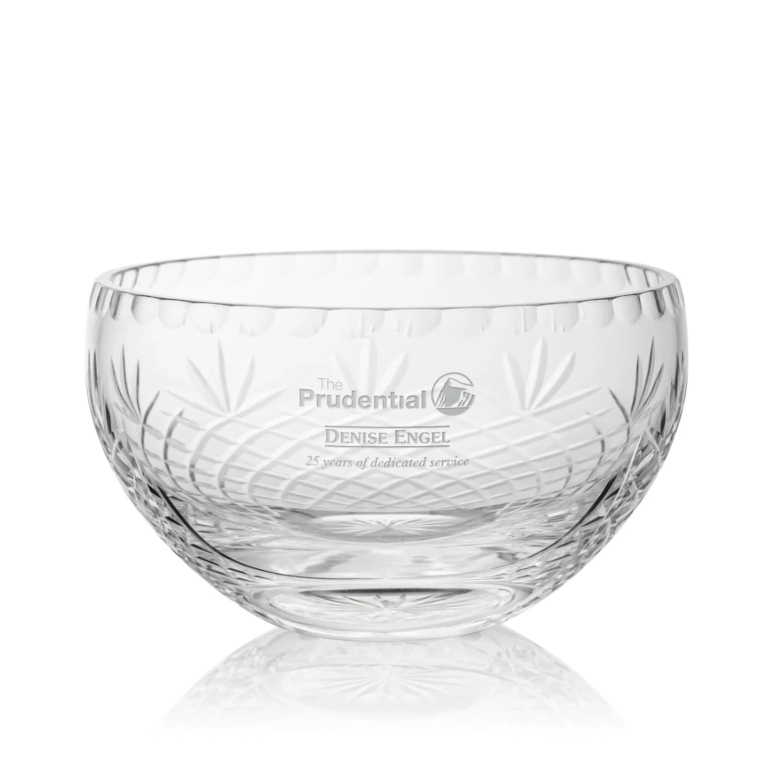 Custom Lead Crystal Bowl with All-Around Cut Facets and Front Panel for corporate award ceremonies