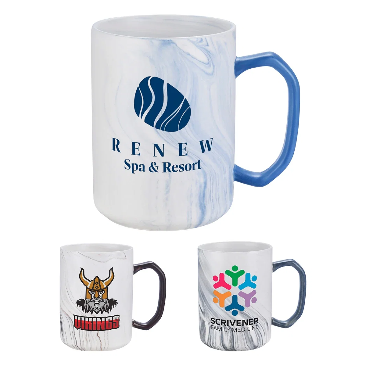 Custom Medea 20 oz Ceramic Mug, front view of the branded coffee mug