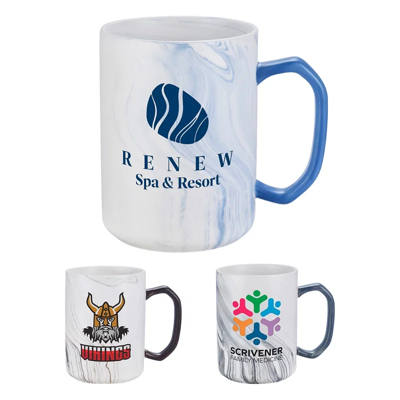 Custom Medea 20 oz Ceramic Mug, front view of the branded coffee mug