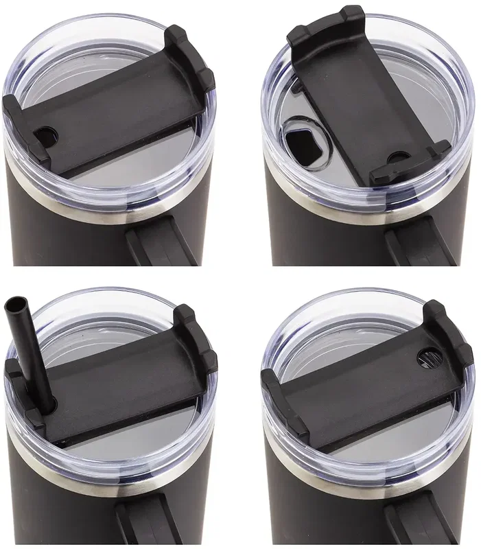 Custom Medina insulated steel mug, side profile with handle