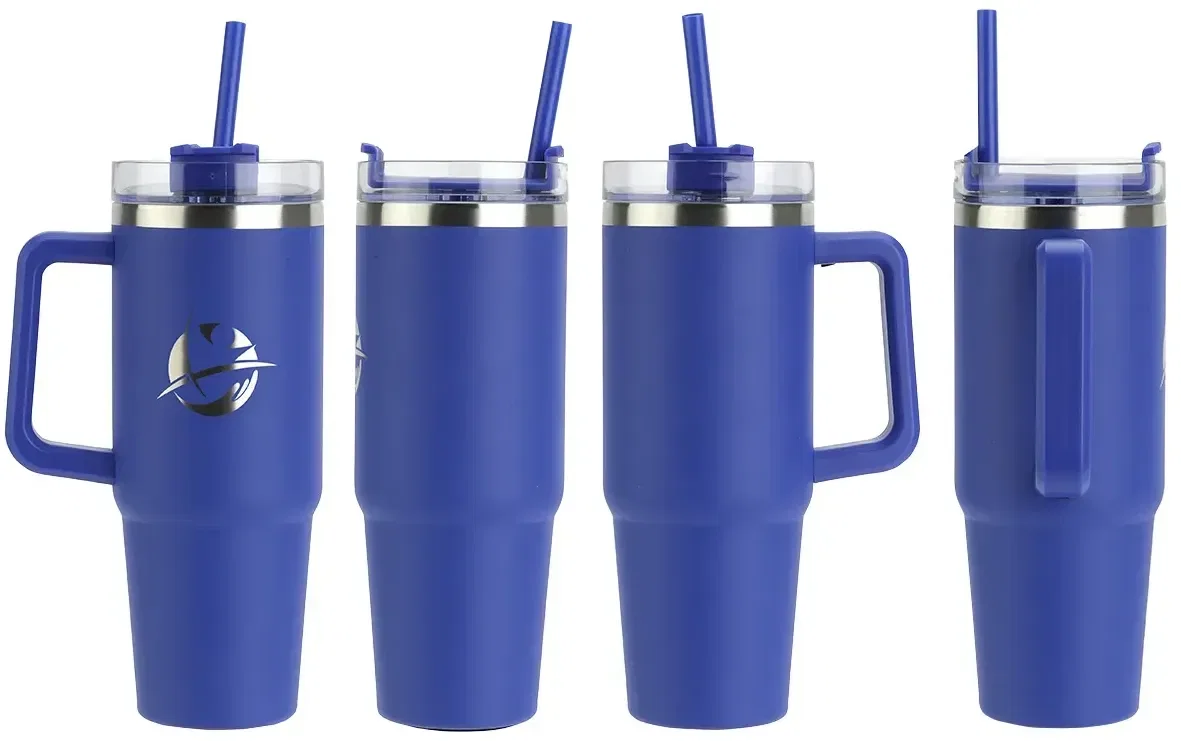 Medina 30 oz Vacuum Insulated Steel Mug, branded travel tumbler with handle, front view