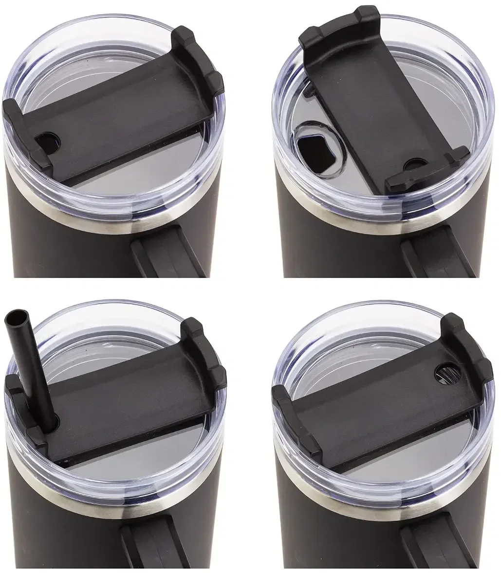 Custom Medina insulated steel mug, side profile with handle