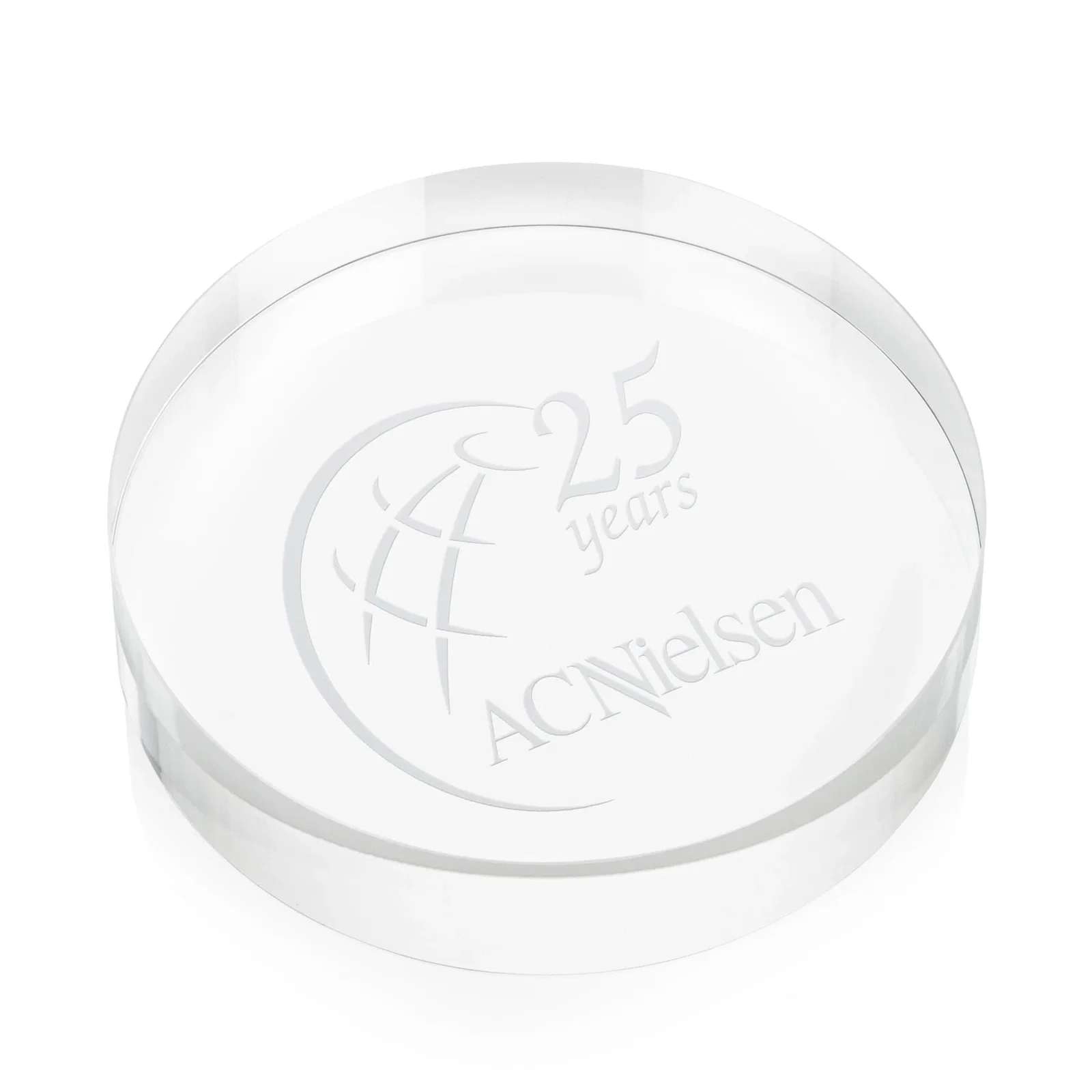 Custom Round Crystal Paperweight, 3.5" x 0.75" with Gift Box for employee recognition