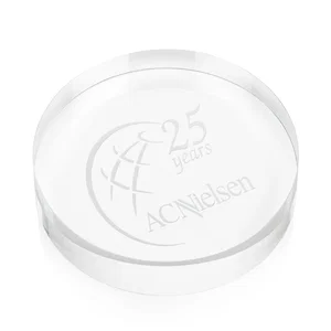 Round Crystal Paperweight, 3.5" x 0.75" with Gift Box