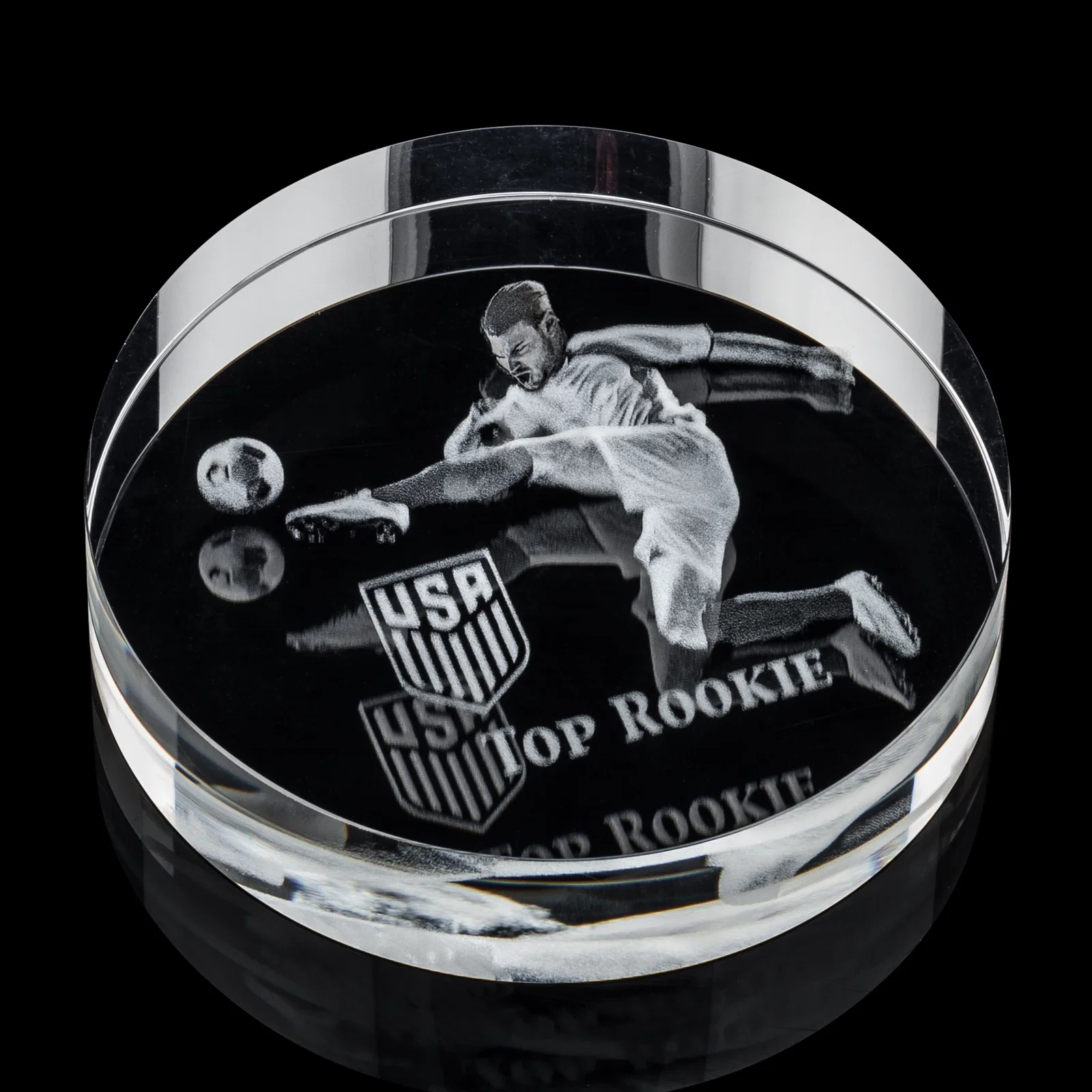 Custom Round Crystal Paperweight, 3.5" x 0.75" with Gift Box for corporate award ceremonies