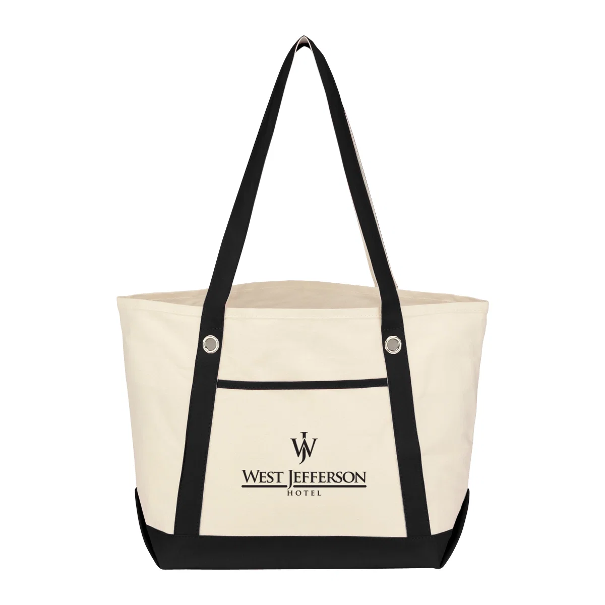 Cotton canvas sailing tote bag shown standing upright and empty