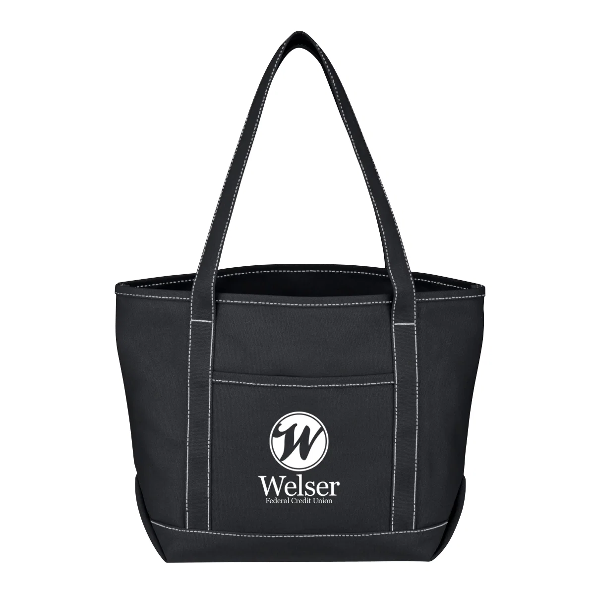 Handles gripped in one hand while carrying the bag