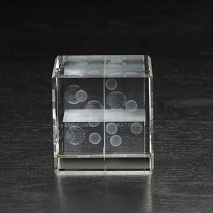 Medium Flat Cube Crystal Award, 2.25" Optical Crystal, 3D Laser Engraved