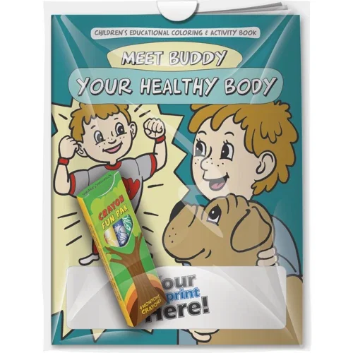 Meet Buddy Your Healthy Body coloring book and crayons combo pack in poly bag