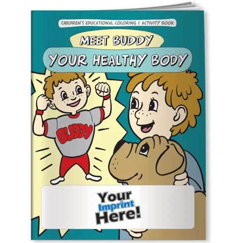 Meet Buddy coloring book cover, kids healthy-body educational activity book