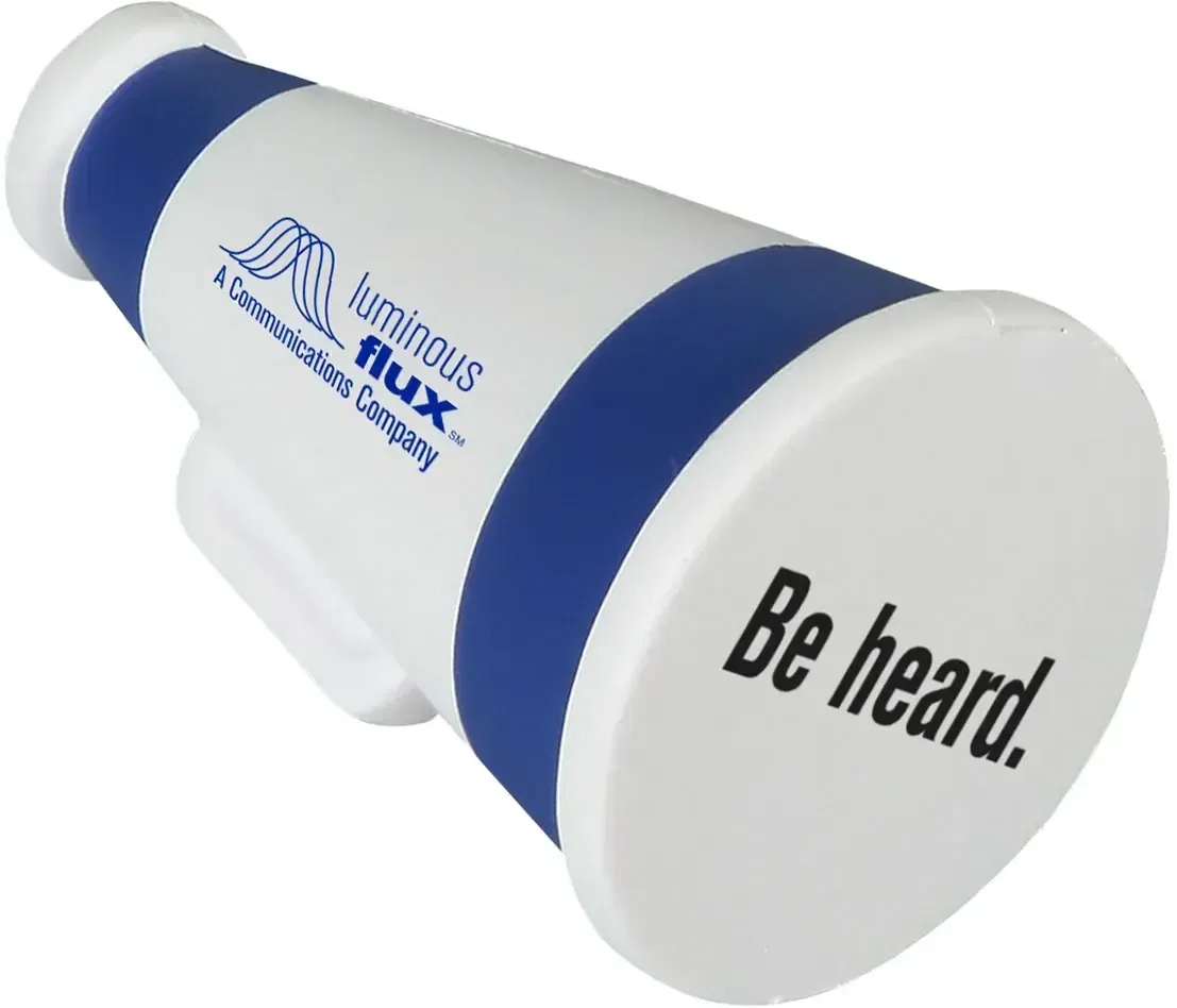 Custom megaphone-shaped promotional stress reliever squeeze toy for branded pep rally giveaways
