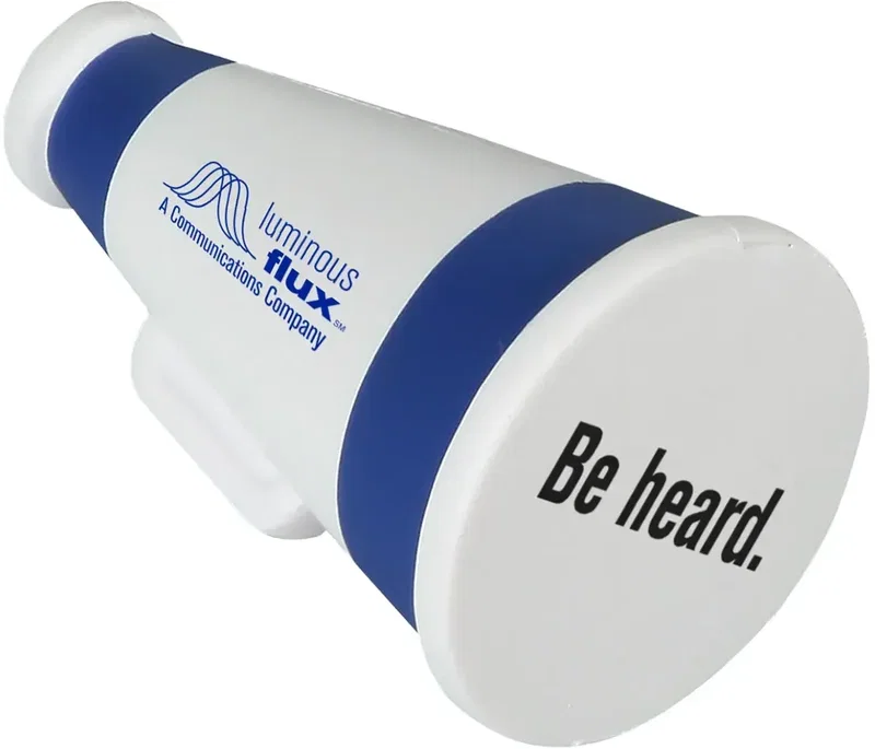 Custom megaphone-shaped promotional stress reliever squeeze toy for branded pep rally giveaways