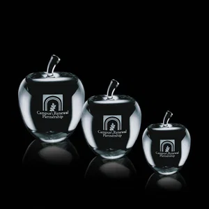 Optical Crystal Apple Paperweight, 2.375"-3.5" in 3 Sizes