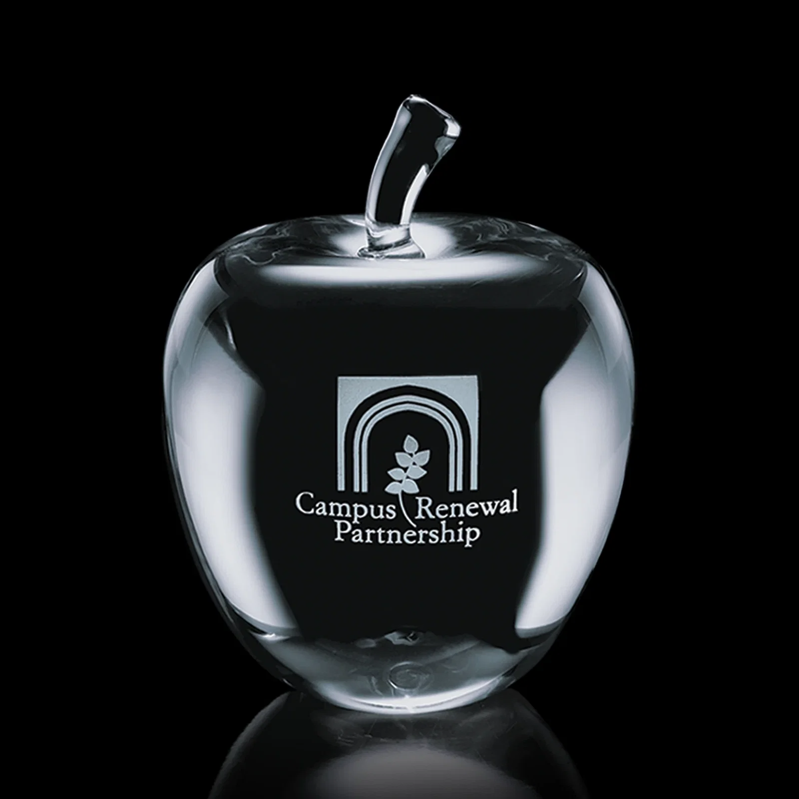 Custom Optical Crystal Apple Paperweight, 2.375"-3.5" in 3 Sizes, teacher appreciation gift for sales achievement awards