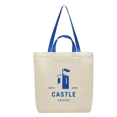 Natural colored tote bag with contrasting trim and handles