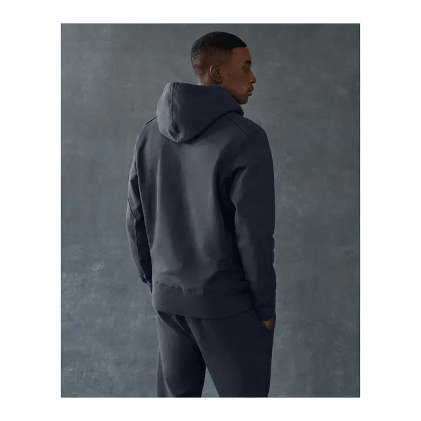 Men's American Giant Classic Heavyweight Fleece Pullover Hoodie being worn